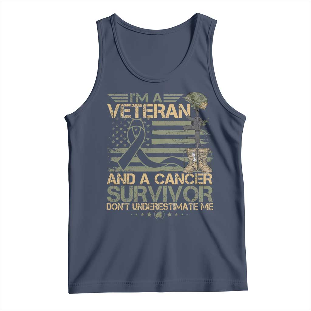 I Am A Veteran And A Cancer Survivor Don't Underestimate Me Tank Top Vintage Camo American Flag - Wonder Print Shop