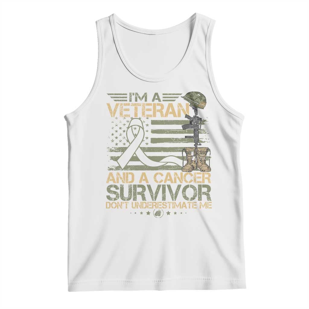 I Am A Veteran And A Cancer Survivor Don't Underestimate Me Tank Top Vintage Camo American Flag - Wonder Print Shop
