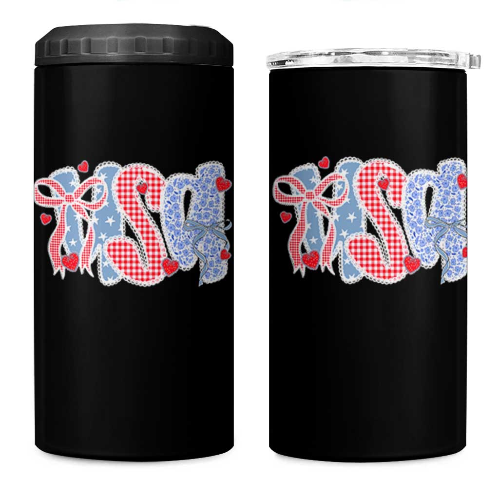 Funny USA Patriotic 4th of July Coquette Bow 4 in 1 Can Cooler Tumbler - Wonder Print Shop