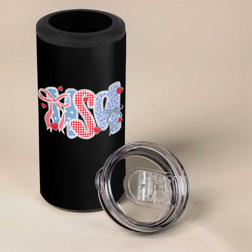 Funny USA Patriotic 4th of July Coquette Bow 4 in 1 Can Cooler Tumbler - Wonder Print Shop