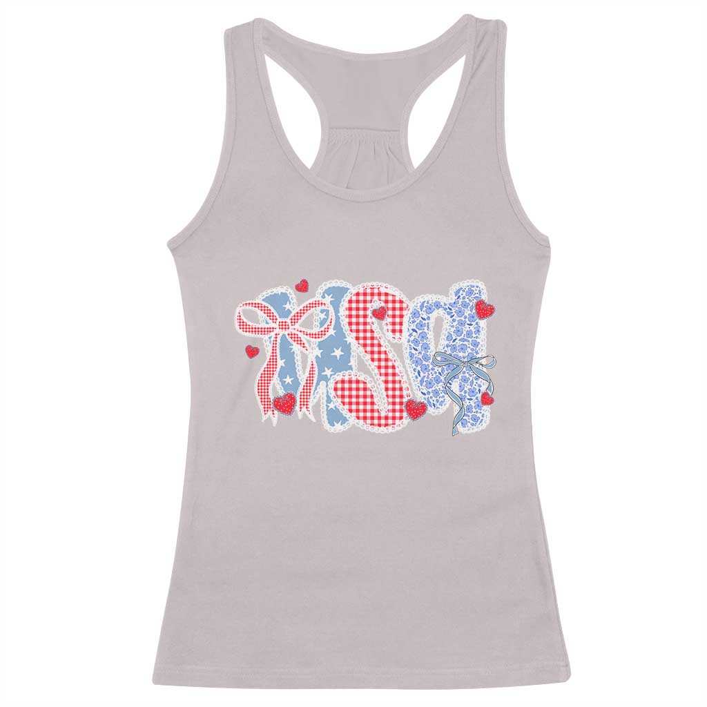 Funny USA Patriotic 4th of July Coquette Bow Racerback Tank Top - Wonder Print Shop