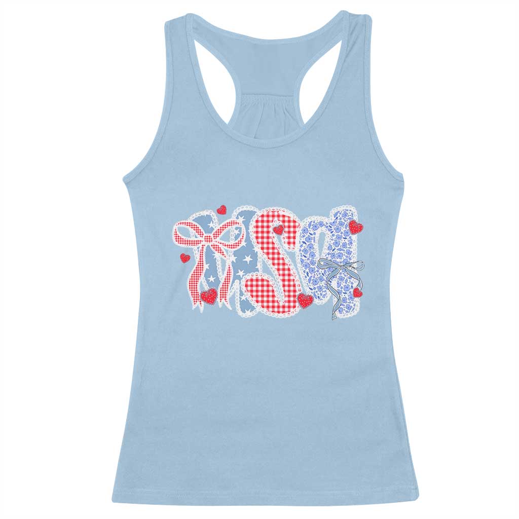 Funny USA Patriotic 4th of July Coquette Bow Racerback Tank Top - Wonder Print Shop
