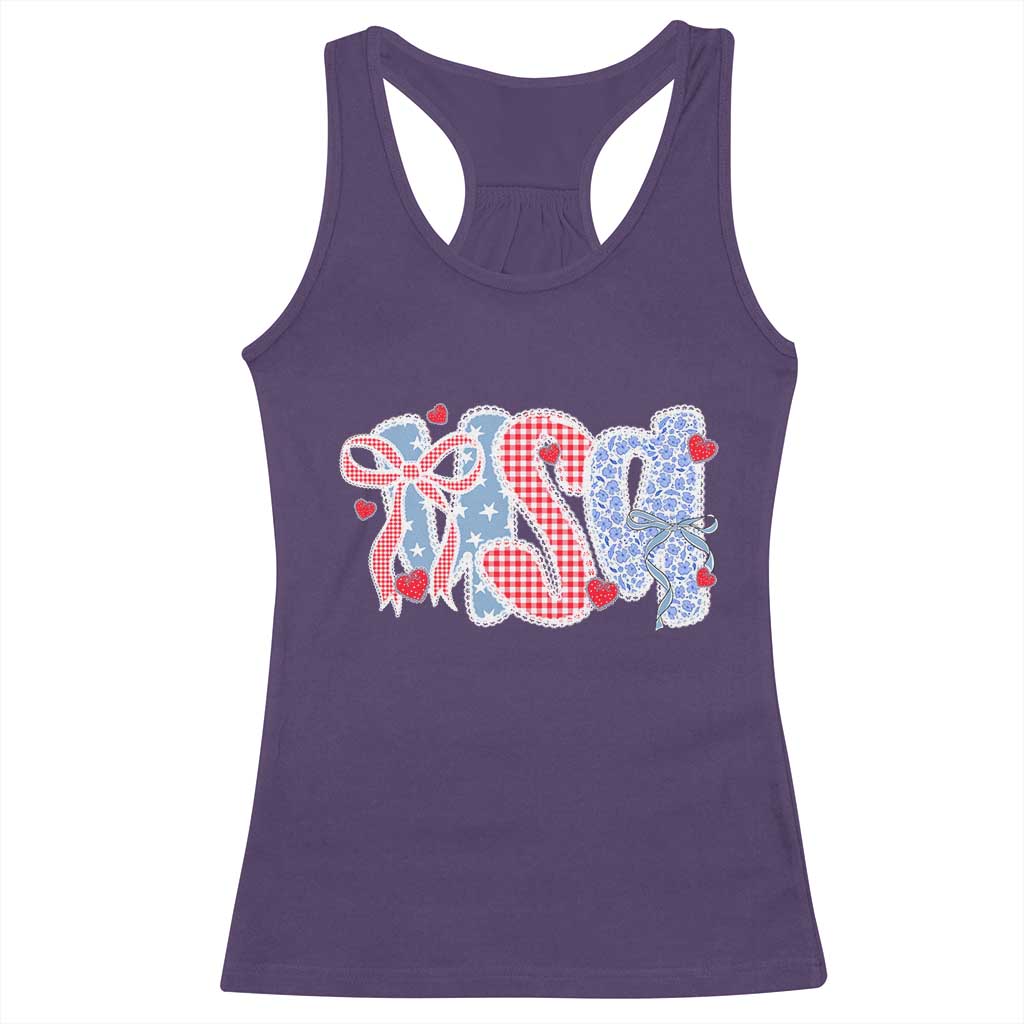 Funny USA Patriotic 4th of July Coquette Bow Racerback Tank Top - Wonder Print Shop