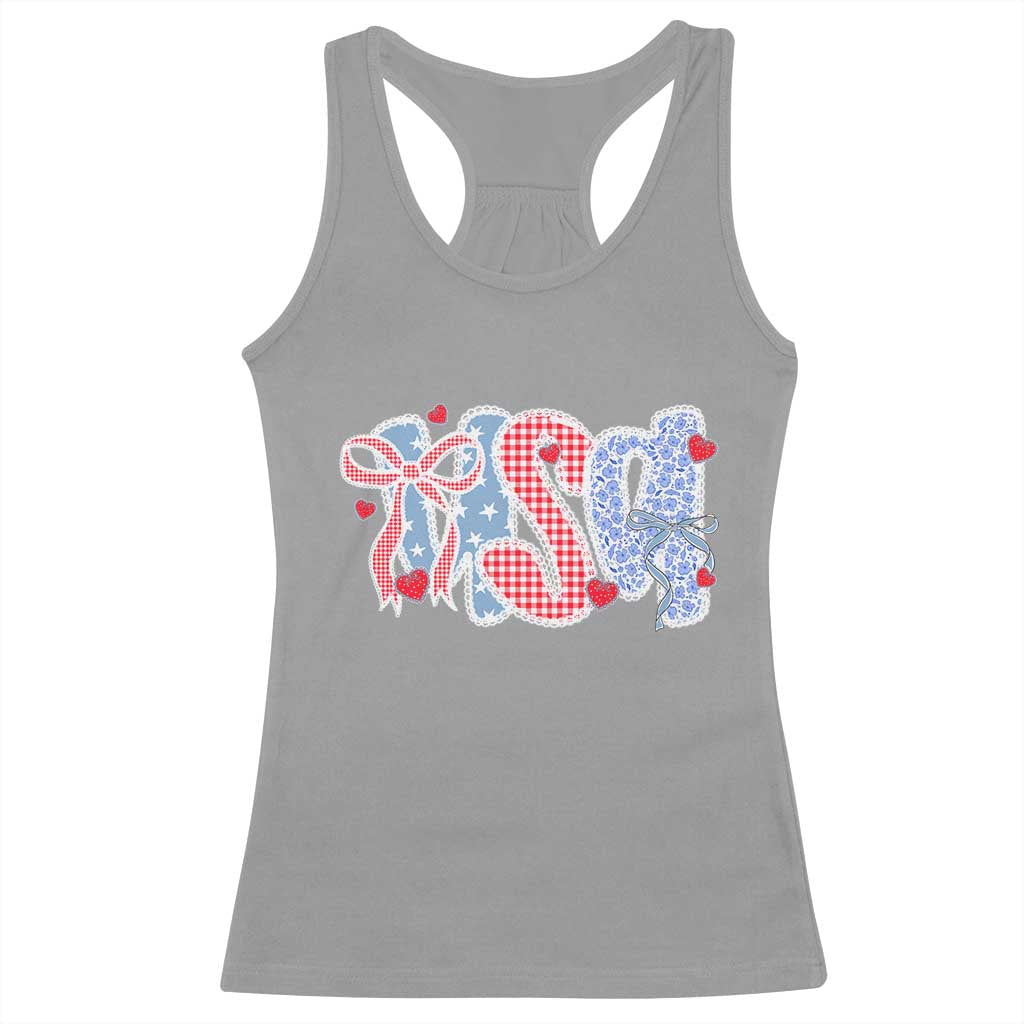Funny USA Patriotic 4th of July Coquette Bow Racerback Tank Top - Wonder Print Shop