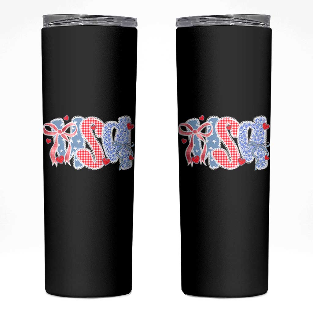 Funny USA Patriotic 4th of July Coquette Bow Skinny Tumbler - Wonder Print Shop