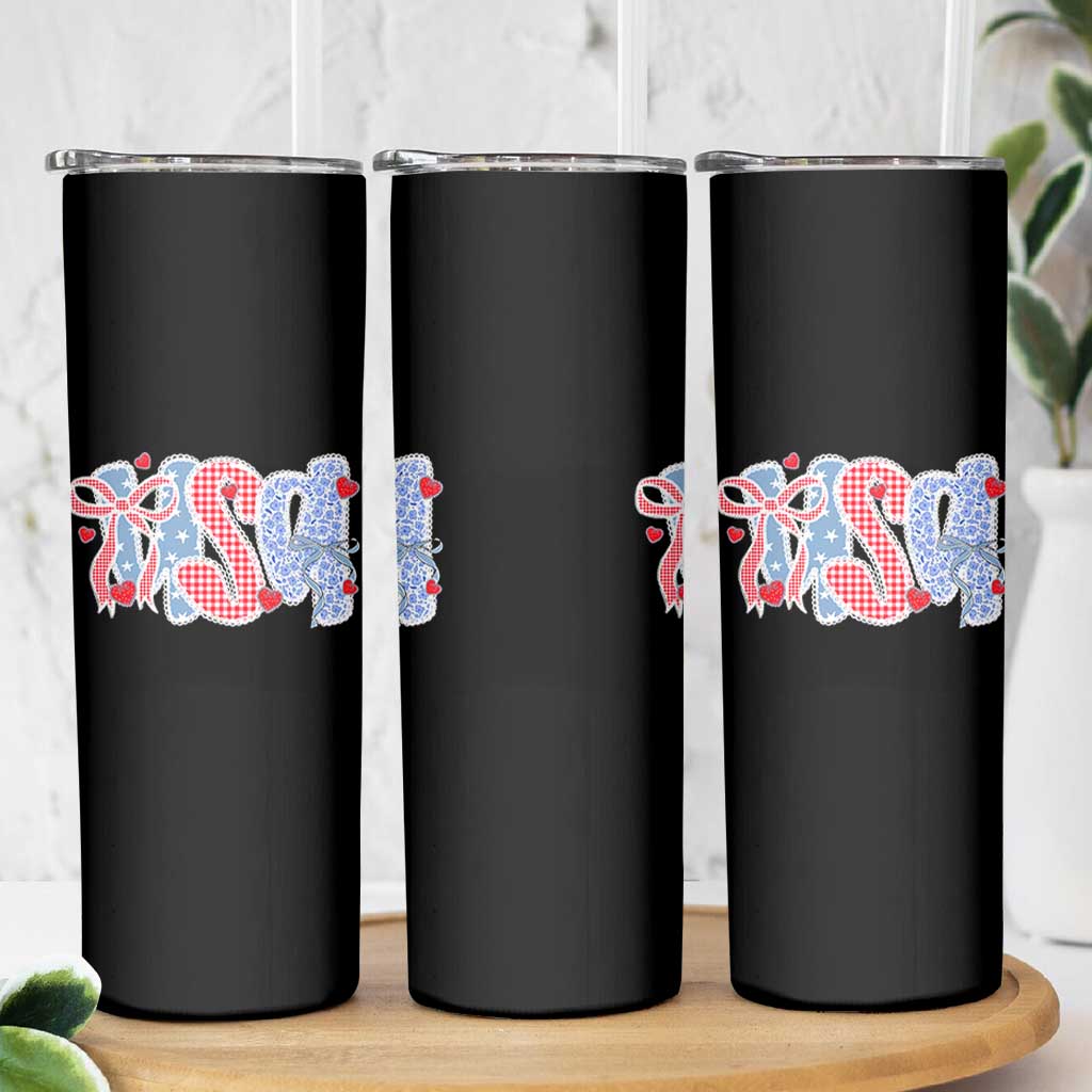 Funny USA Patriotic 4th of July Coquette Bow Skinny Tumbler - Wonder Print Shop
