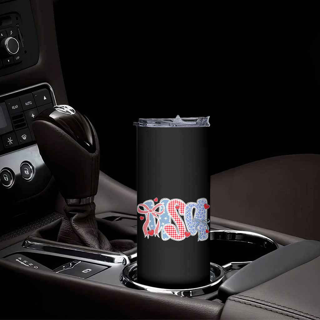 Funny USA Patriotic 4th of July Coquette Bow Skinny Tumbler - Wonder Print Shop