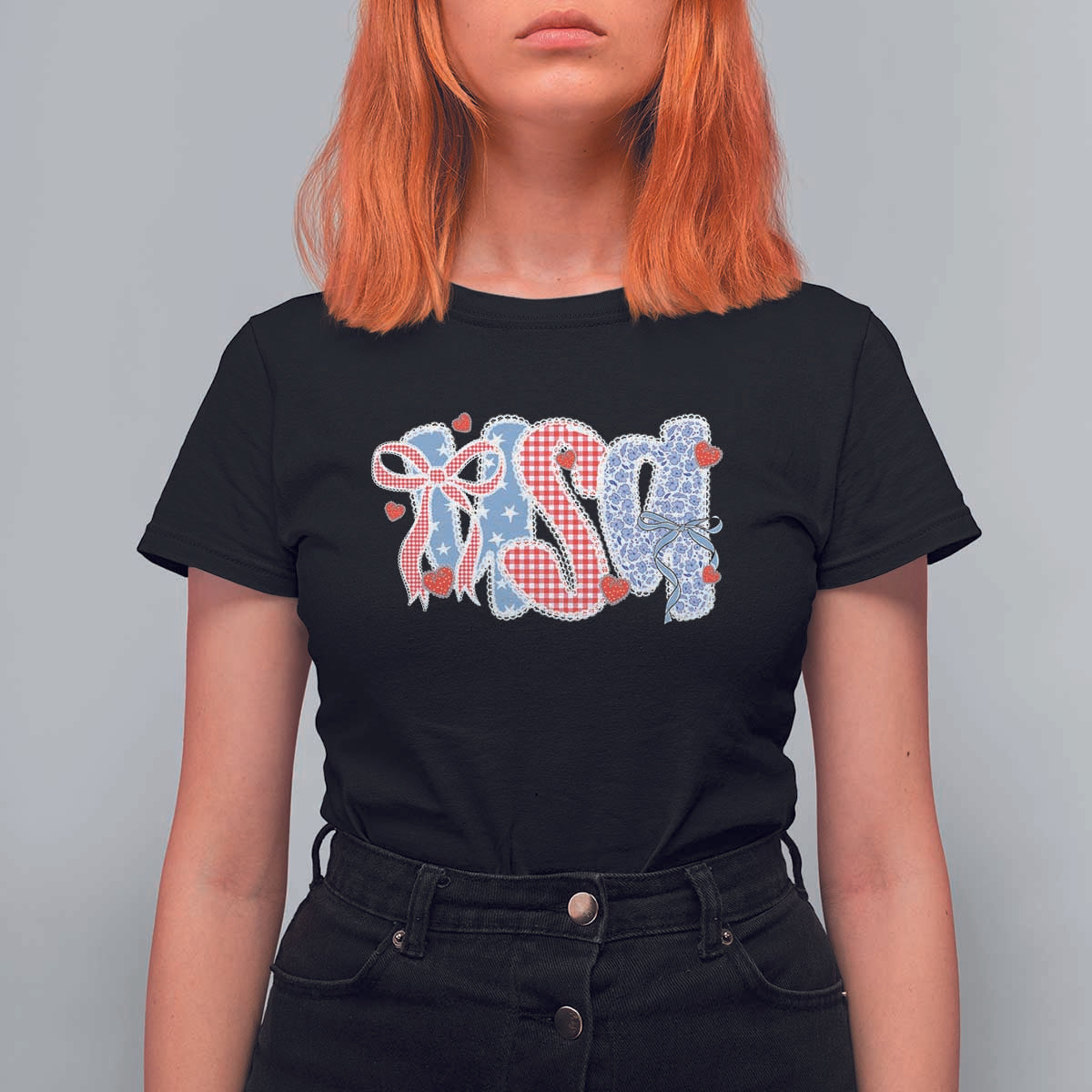 Funny USA Patriotic 4th of July Coquette Bow T Shirt For Women - Wonder Print Shop