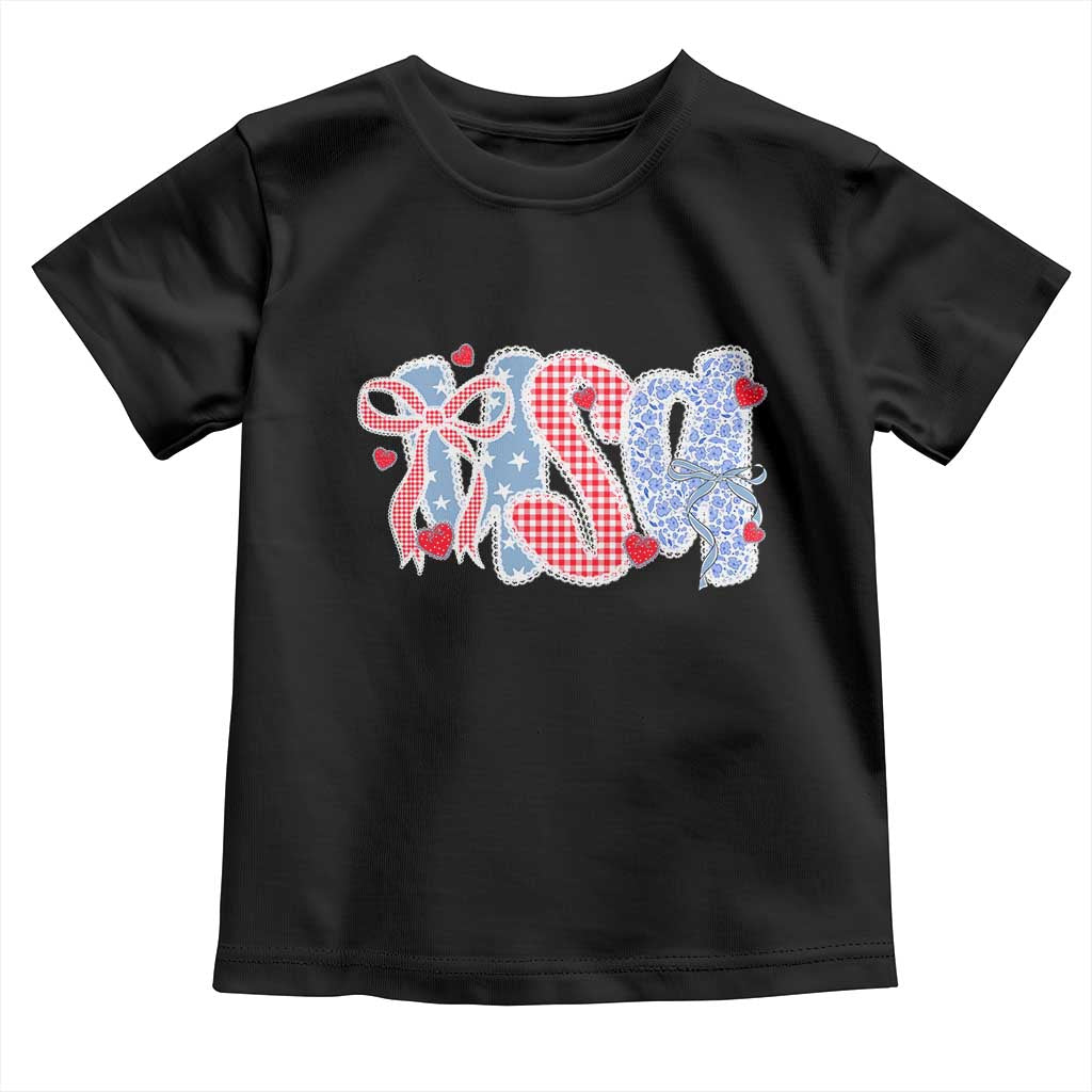 Funny USA Patriotic 4th of July Coquette Bow Toddler T Shirt - Wonder Print Shop