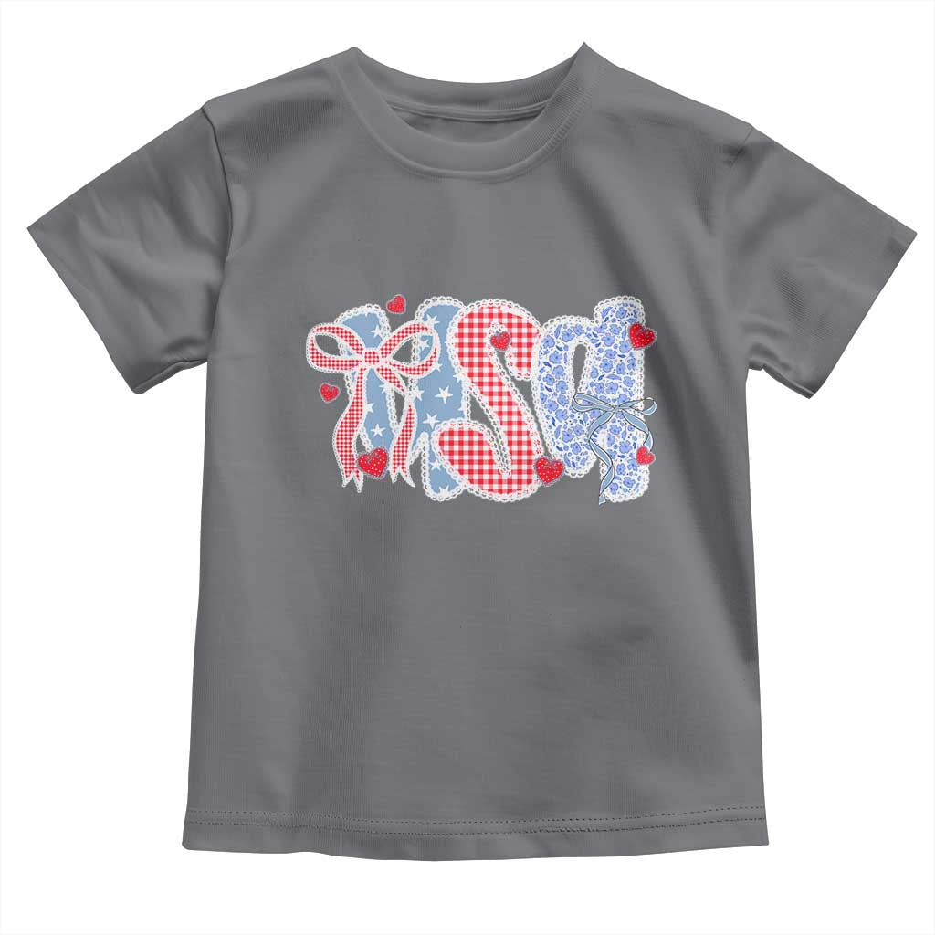 Funny USA Patriotic 4th of July Coquette Bow Toddler T Shirt - Wonder Print Shop
