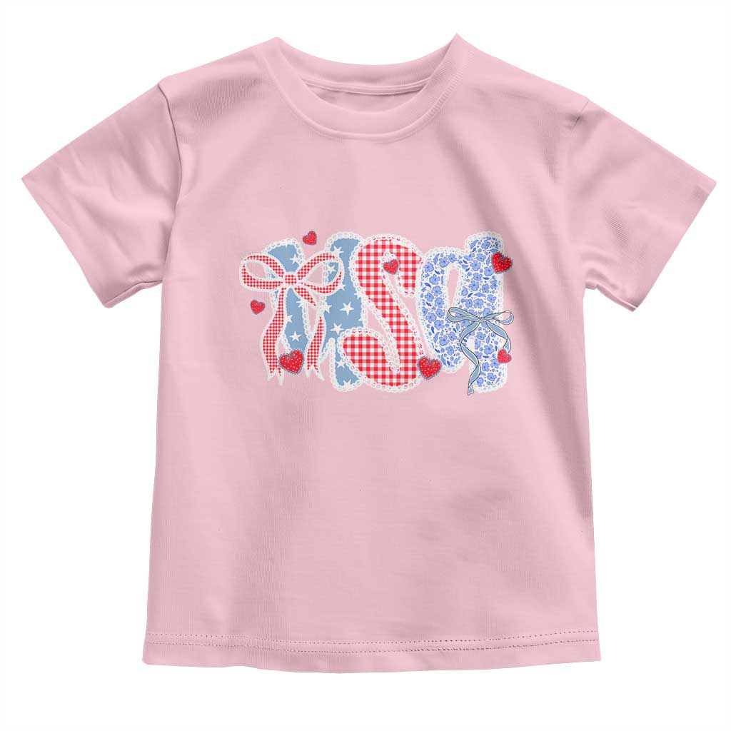 Funny USA Patriotic 4th of July Coquette Bow Toddler T Shirt - Wonder Print Shop