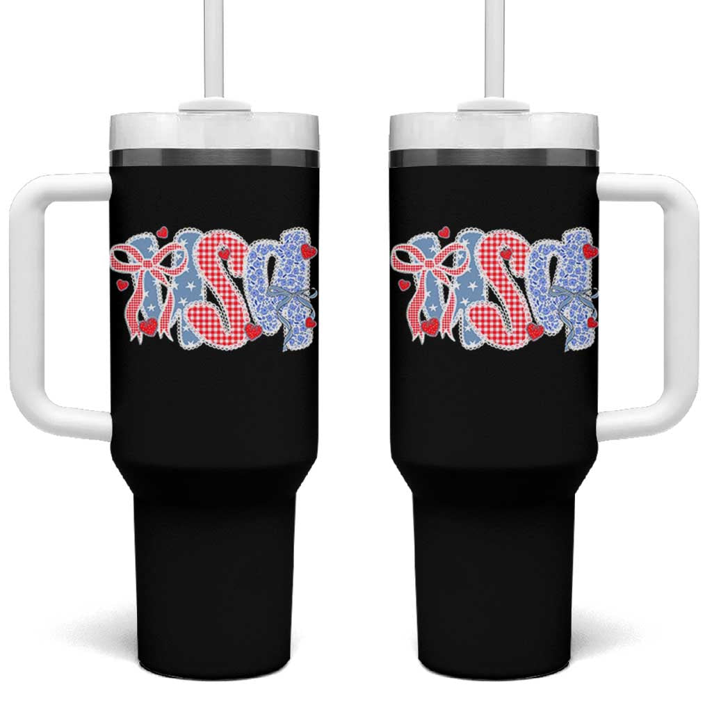 Funny USA Patriotic 4th of July Coquette Bow Tumbler With Handle - Wonder Print Shop