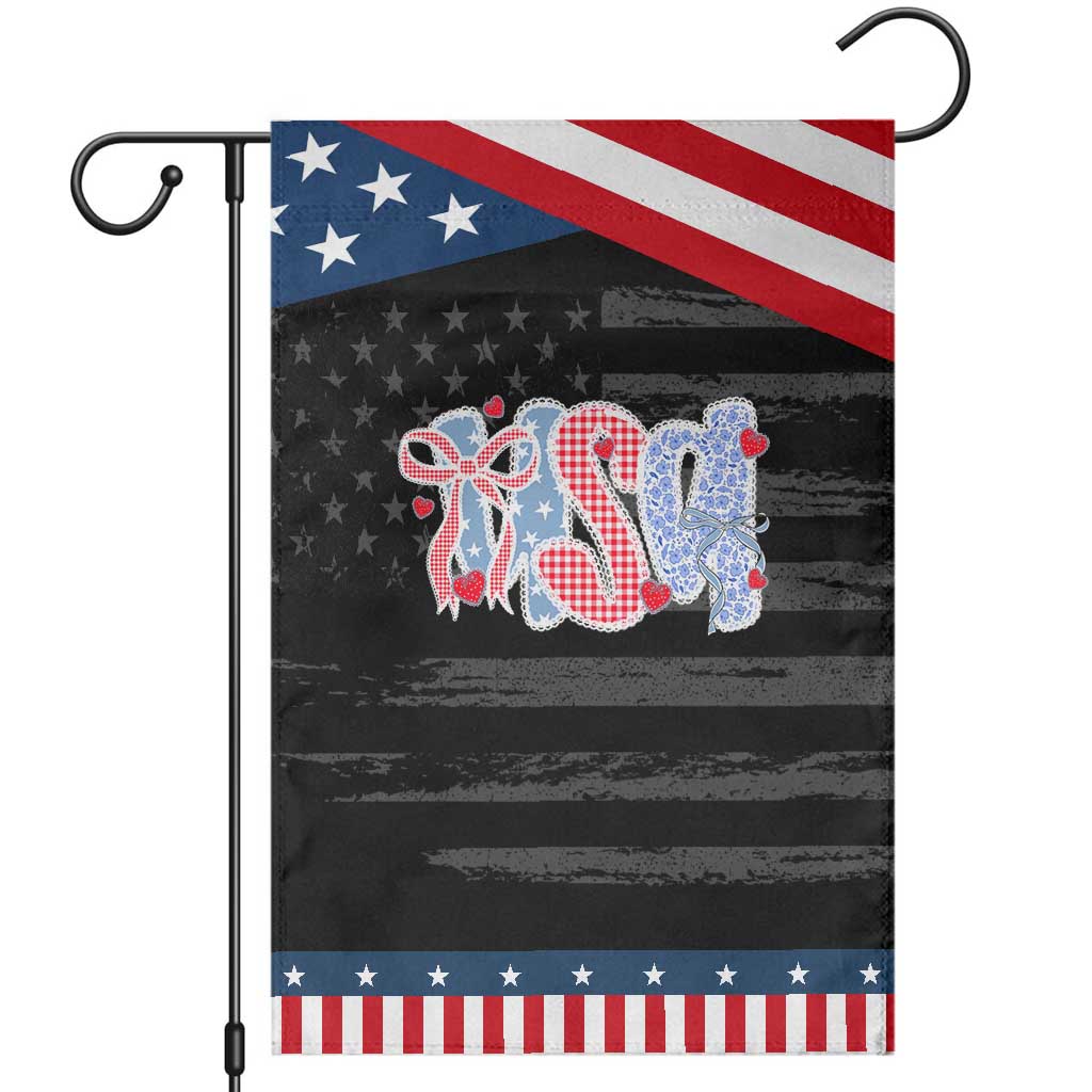 Funny USA Patriotic 4th of July Coquette Bow Garden Flag