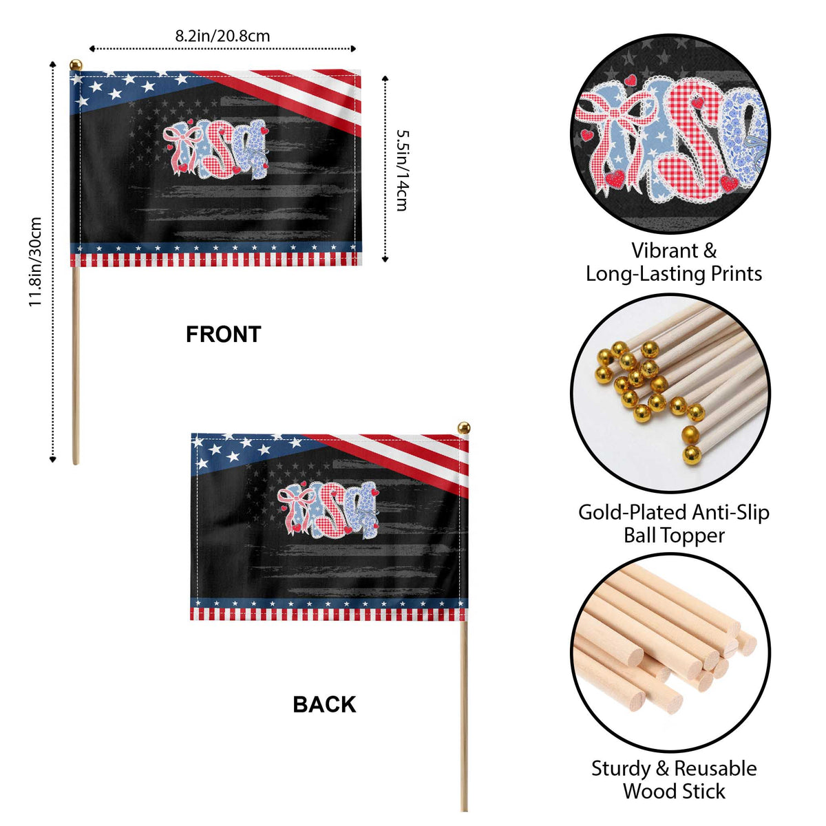 Funny USA Patriotic 4th of July Coquette Bow Patriotic Handheld Flag