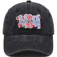 Funny USA Patriotic 4th of July Coquette Bow Washed Cotton Baseball Cap TS11