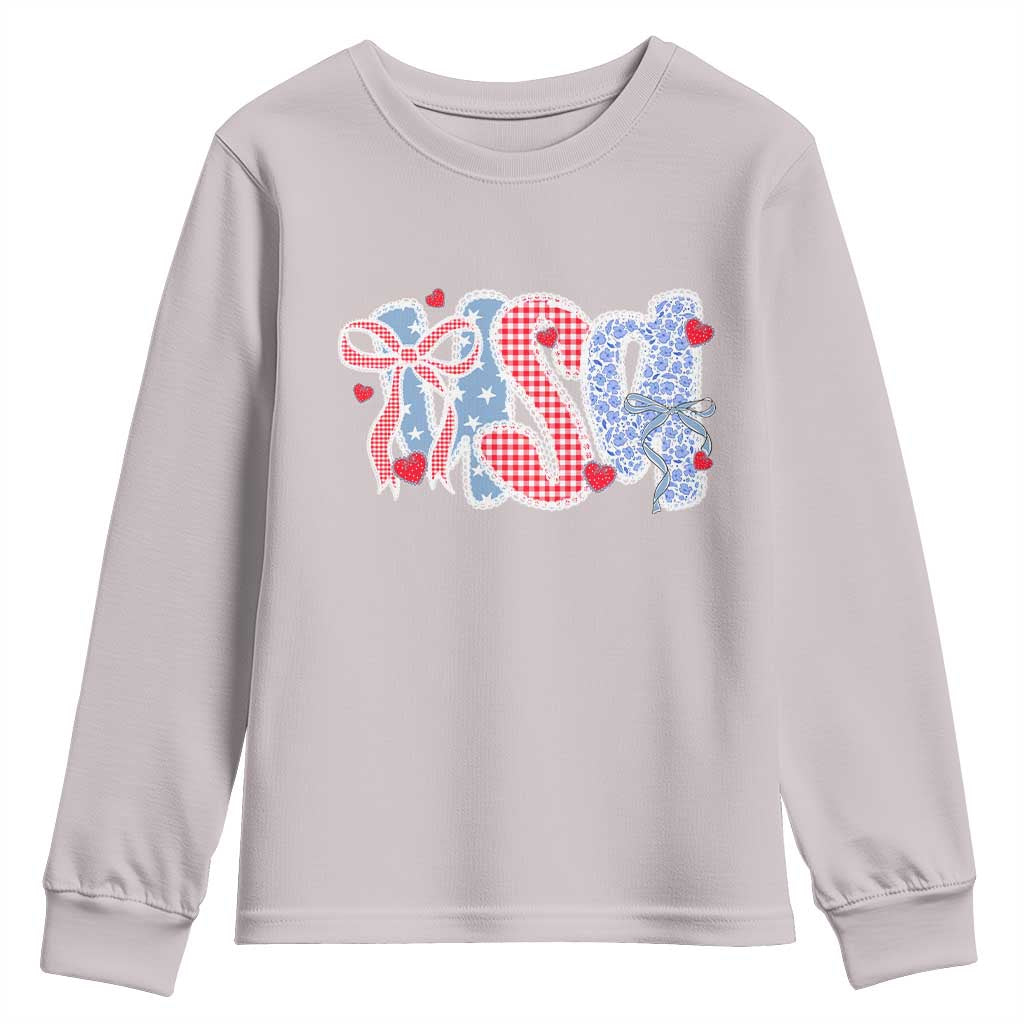 Funny USA Patriotic 4th of July Coquette Bow Youth Sweatshirt - Wonder Print Shop