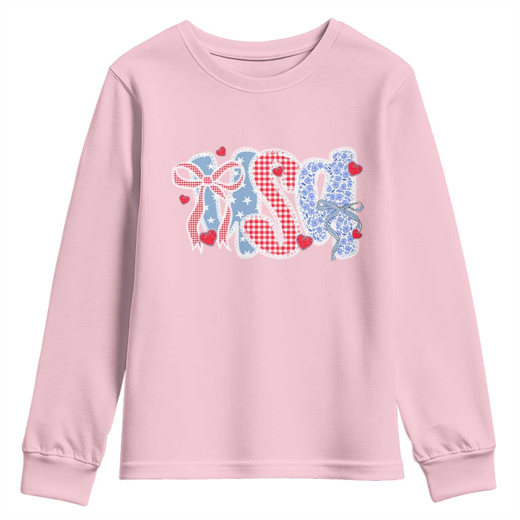 Funny USA Patriotic 4th of July Coquette Bow Youth Sweatshirt - Wonder Print Shop