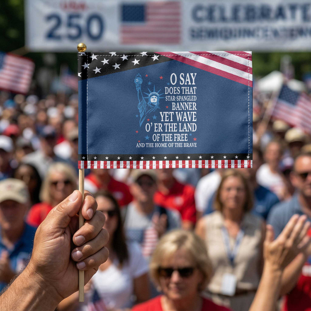 O Say Does That Star Spangled Banner Patriotic Handheld Flag American National Anthem Statue of Liberty