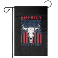 Funny 4th Of July Western Garden Flag America EST 1776 Long Horn Skull - Wonder Print Shop