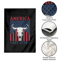 Funny 4th Of July Western Garden Flag America EST 1776 Long Horn Skull - Wonder Print Shop