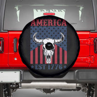 Funny 4th Of July Western Spare Tire Cover America EST 1776 Long Horn Skull - Wonder Print Shop