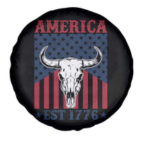 Funny 4th Of July Western Spare Tire Cover America EST 1776 Long Horn Skull - Wonder Print Shop