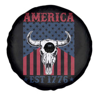 Funny 4th Of July Western Spare Tire Cover America EST 1776 Long Horn Skull - Wonder Print Shop