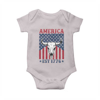 Funny 4th Of July Western Baby Onesie America EST 1776 Long Horn Skull - Wonder Print Shop