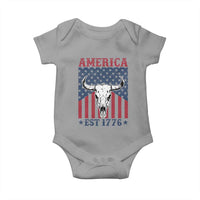 Funny 4th Of July Western Baby Onesie America EST 1776 Long Horn Skull - Wonder Print Shop