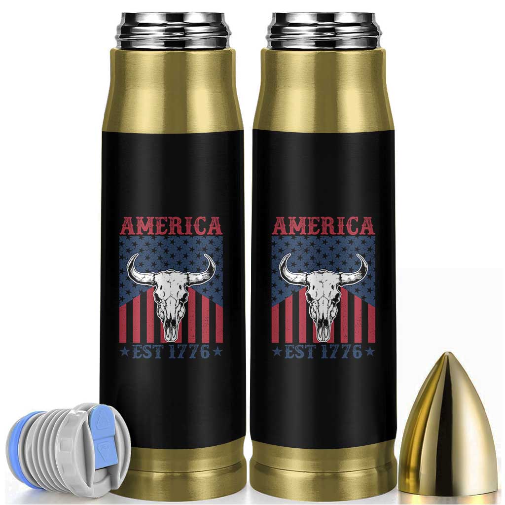 Funny 4th Of July Western Bullet Tumbler America EST 1776 Long Horn Skull - Wonder Print Shop
