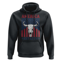 Funny 4th Of July Western Hoodie America EST 1776 Long Horn Skull - Wonder Print Shop