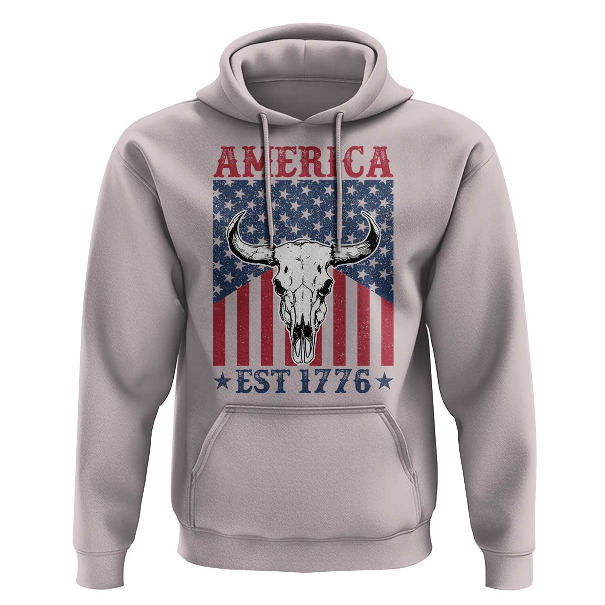 Funny 4th Of July Western Hoodie America EST 1776 Long Horn Skull - Wonder Print Shop