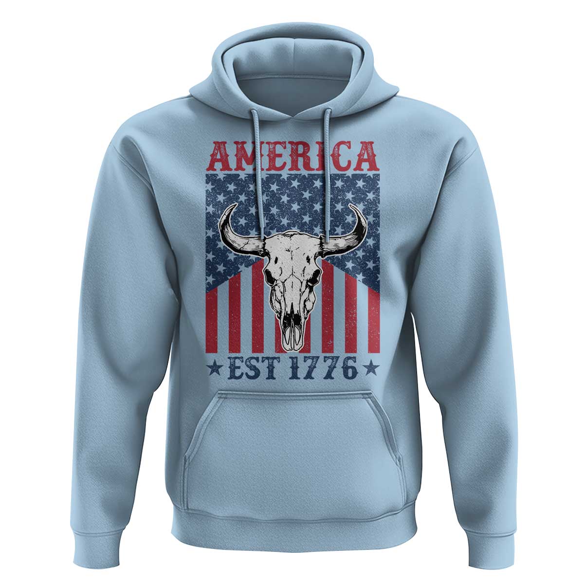 Funny 4th Of July Western Hoodie America EST 1776 Long Horn Skull - Wonder Print Shop
