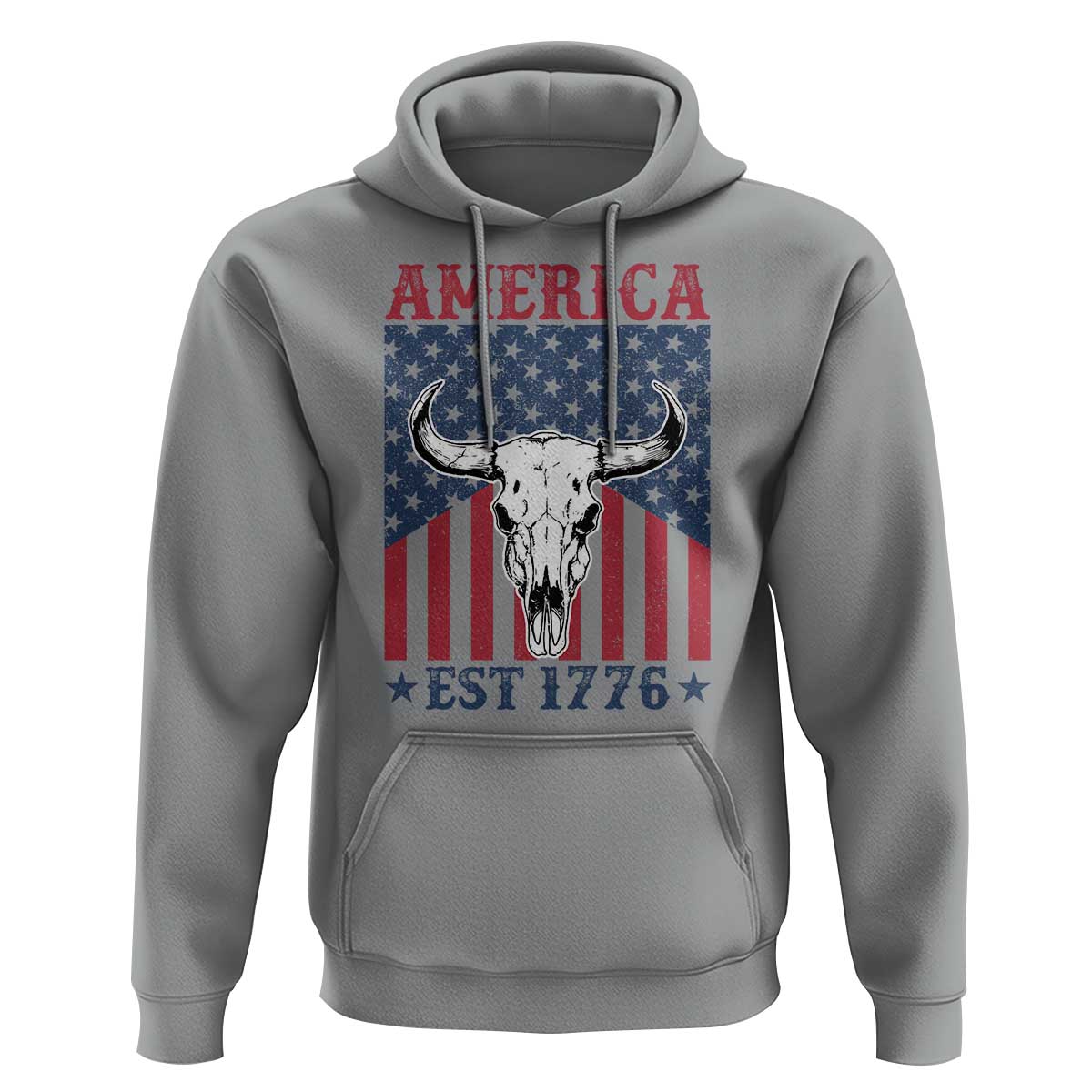 Funny 4th Of July Western Hoodie America EST 1776 Long Horn Skull - Wonder Print Shop