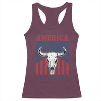 Funny 4th Of July Western Racerback Tank Top America EST 1776 Long Horn Skull - Wonder Print Shop