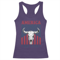 Funny 4th Of July Western Racerback Tank Top America EST 1776 Long Horn Skull - Wonder Print Shop
