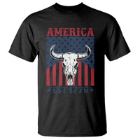 Funny 4th Of July Western T Shirt America EST 1776 Long Horn Skull - Wonder Print Shop