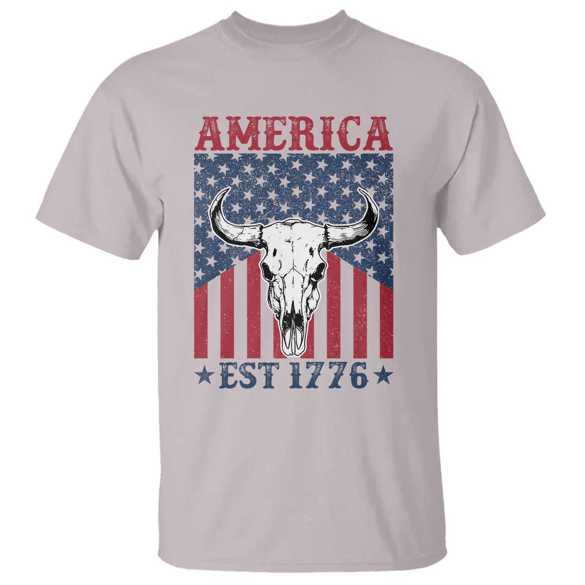 Funny 4th Of July Western T Shirt America EST 1776 Long Horn Skull - Wonder Print Shop