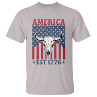 Funny 4th Of July Western T Shirt America EST 1776 Long Horn Skull - Wonder Print Shop