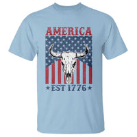Funny 4th Of July Western T Shirt America EST 1776 Long Horn Skull - Wonder Print Shop