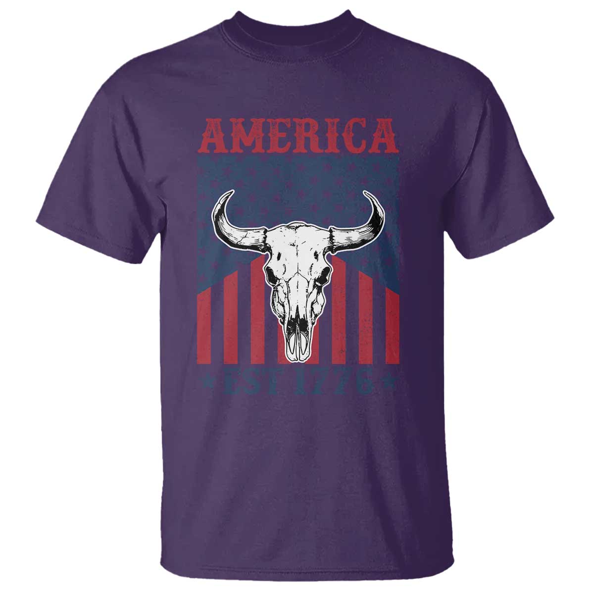 Funny 4th Of July Western T Shirt America EST 1776 Long Horn Skull - Wonder Print Shop