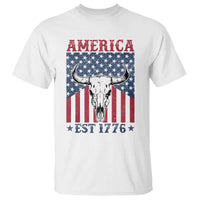 Funny 4th Of July Western T Shirt America EST 1776 Long Horn Skull - Wonder Print Shop