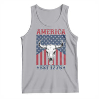 Funny 4th Of July Western Tank Top America EST 1776 Long Horn Skull - Wonder Print Shop
