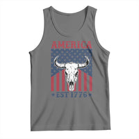 Funny 4th Of July Western Tank Top America EST 1776 Long Horn Skull - Wonder Print Shop