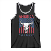 Funny 4th Of July Western Tank Top America EST 1776 Long Horn Skull - Wonder Print Shop