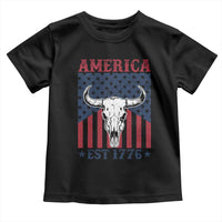 Funny 4th Of July Western Toddler T Shirt America EST 1776 Long Horn Skull - Wonder Print Shop