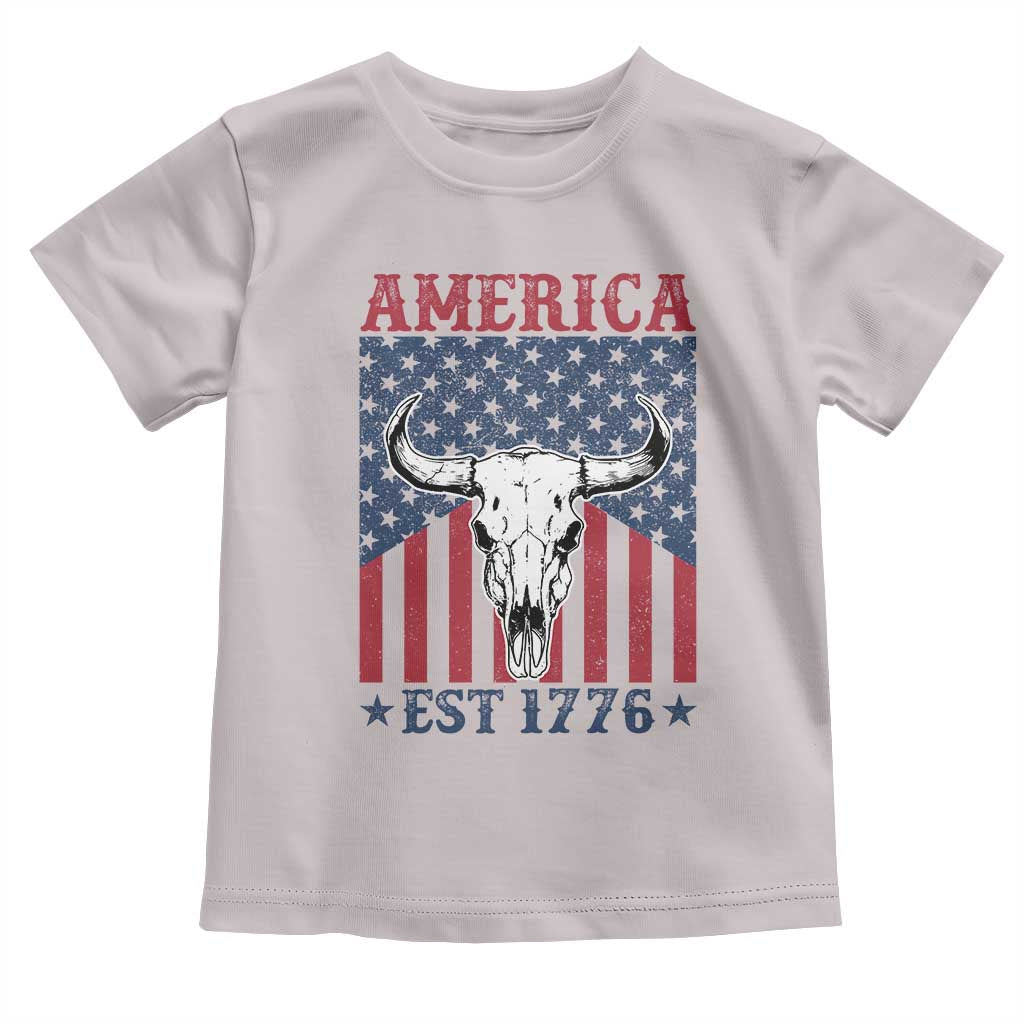 Funny 4th Of July Western Toddler T Shirt America EST 1776 Long Horn Skull - Wonder Print Shop