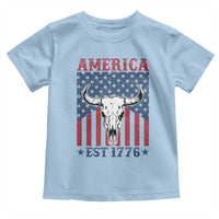 Funny 4th Of July Western Toddler T Shirt America EST 1776 Long Horn Skull - Wonder Print Shop