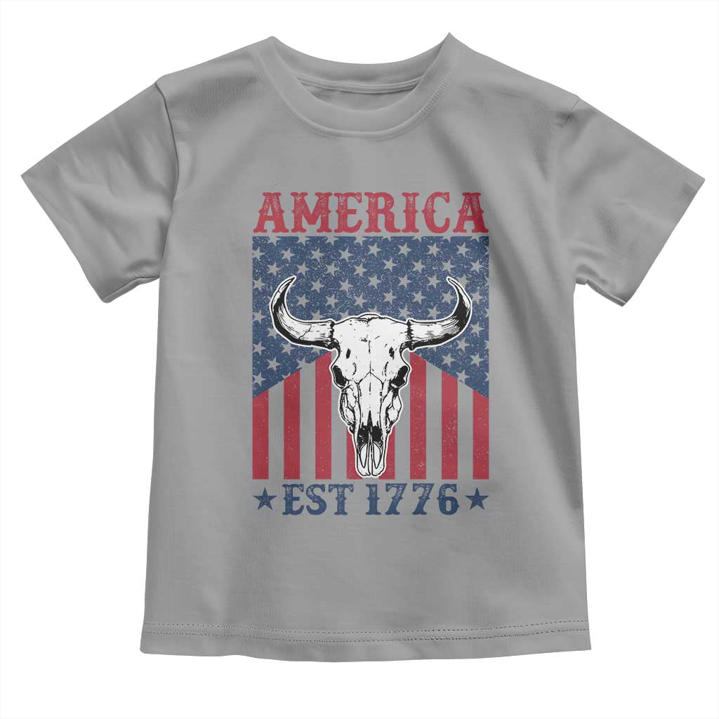 Funny 4th Of July Western Toddler T Shirt America EST 1776 Long Horn Skull - Wonder Print Shop