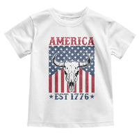 Funny 4th Of July Western Toddler T Shirt America EST 1776 Long Horn Skull - Wonder Print Shop